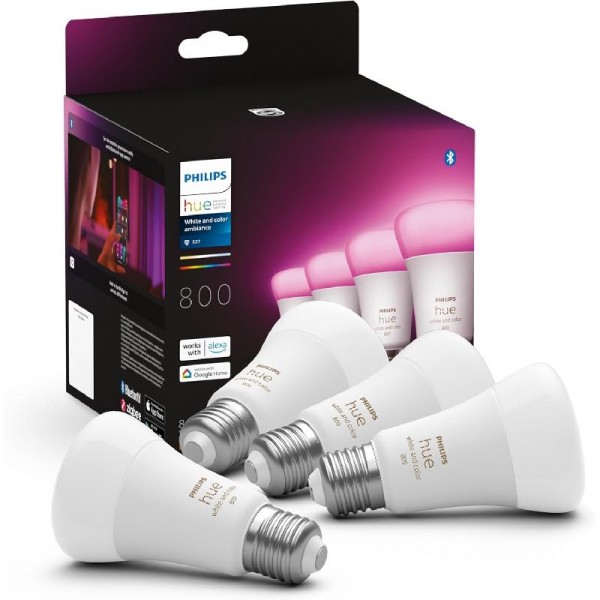 Philips Hue White &amp; Color Ambiance E27 LED Leuchten 4er Pack (800lm)