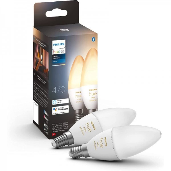Philips Hue White Ambiance E14 LED Lampe Doppelpack, dimmbar, EEG F