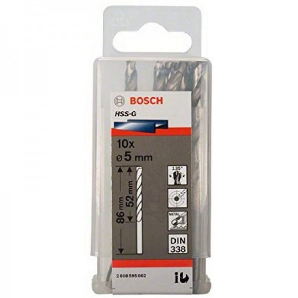 Bosch Professional Metallbohrer HSS-G geschliffen (10 Stück, Ø 5 mm)
