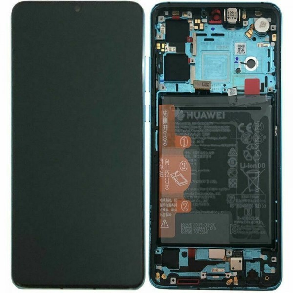 Original Huawei P30 LCD Display mit Rahmen und Akku, Aurora Blue