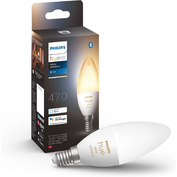 Philips Hue White Ambiance E14 LED Lampe Einzelpack, dimmbar,